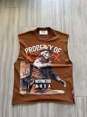 Graphic Sleeveless Western Skeleton Tee - Brown